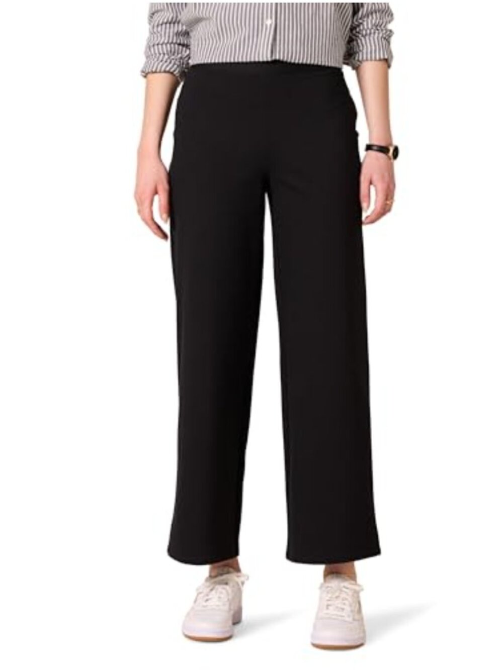 Cropped Wide Leg Pull-On Ponte Pants Relaxed Fit Casual